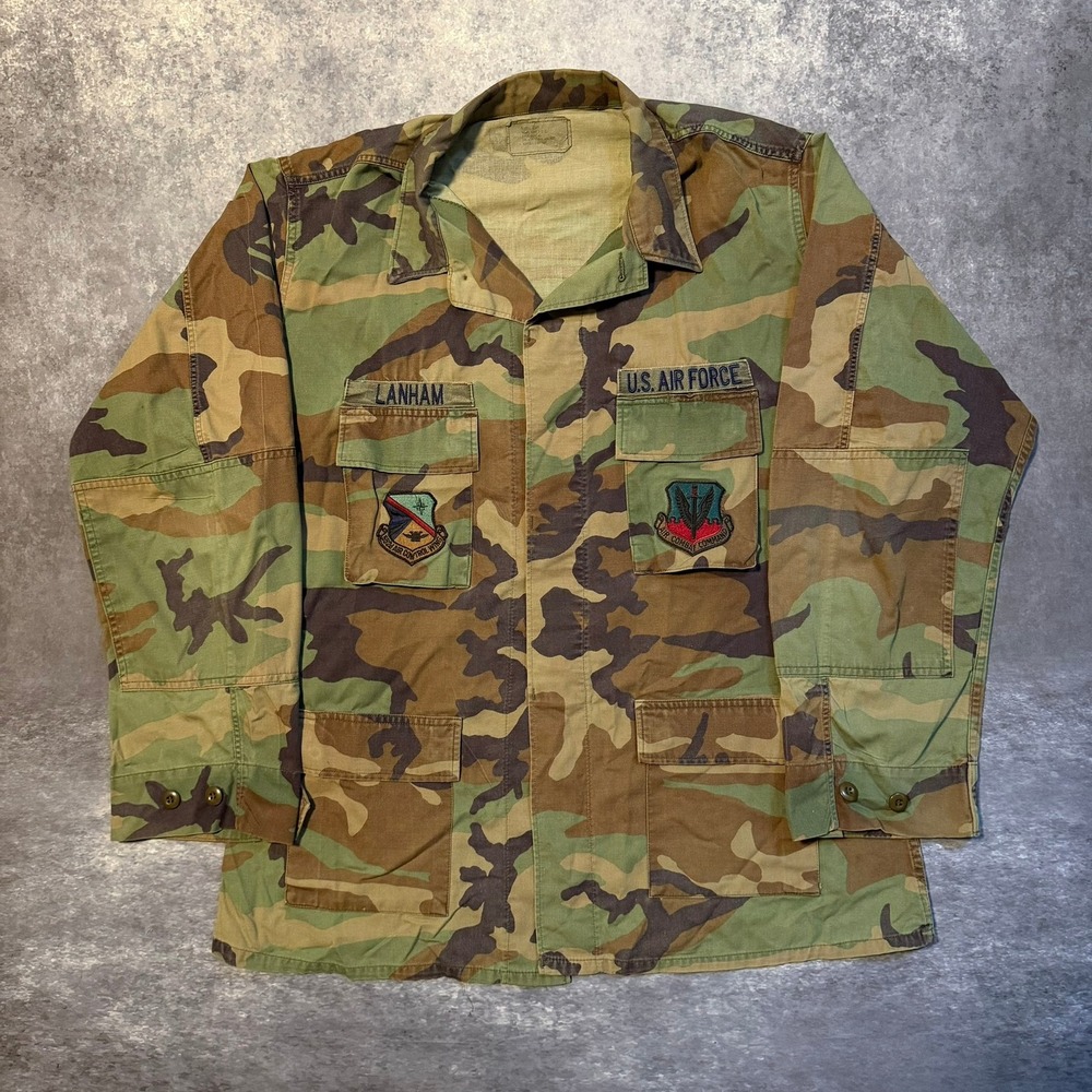 Vtg USAF Woodland Camo BDU Jacket XL Long 552nd Air Control Combat Command Patch
